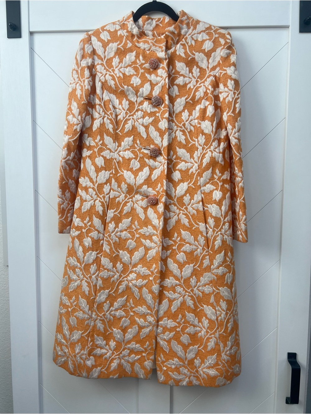 1960’s Mardi Gras-NYC Women's Orange/Cream Floral Jacquard Dress Coat/dress set